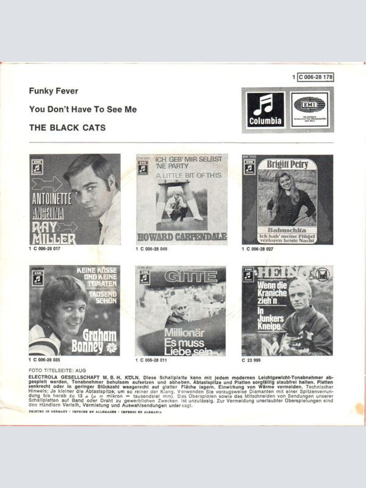 Vinyl / The Black Cats* - Funky Fever / You Don't Have To See Me