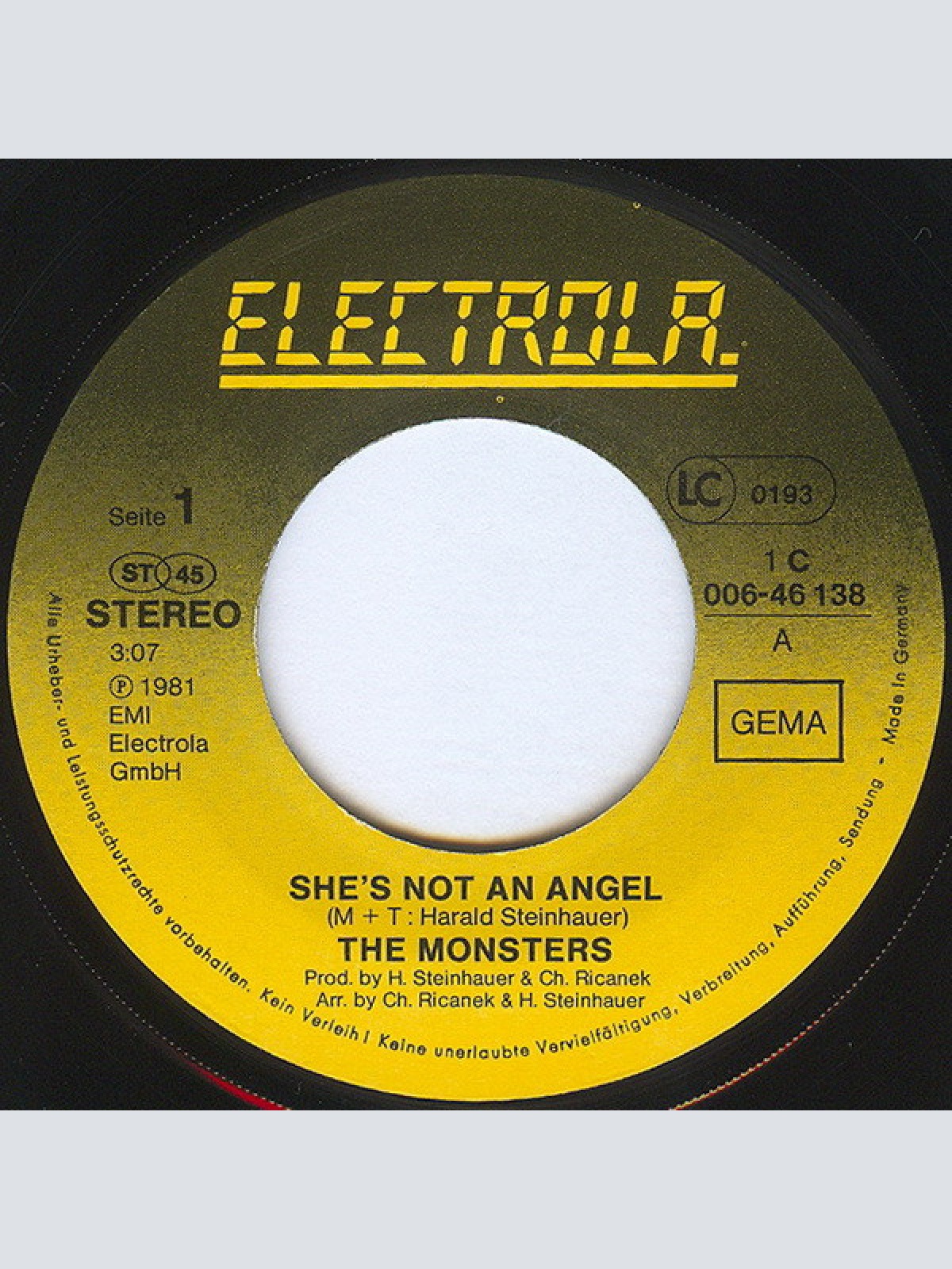Vinyl / The Monsters (4) - She's Not An Angel