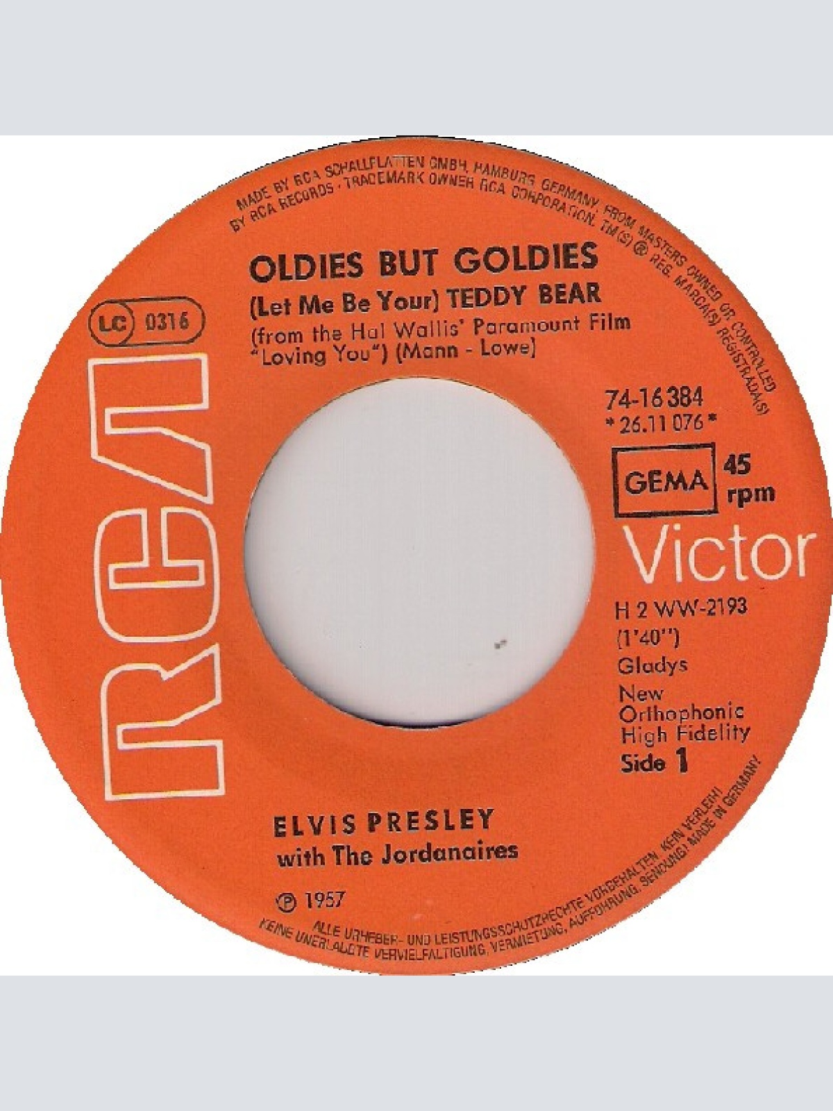 Vinyl / Elvis Presley With The Jordanaires - Teddy Bear / Loving You