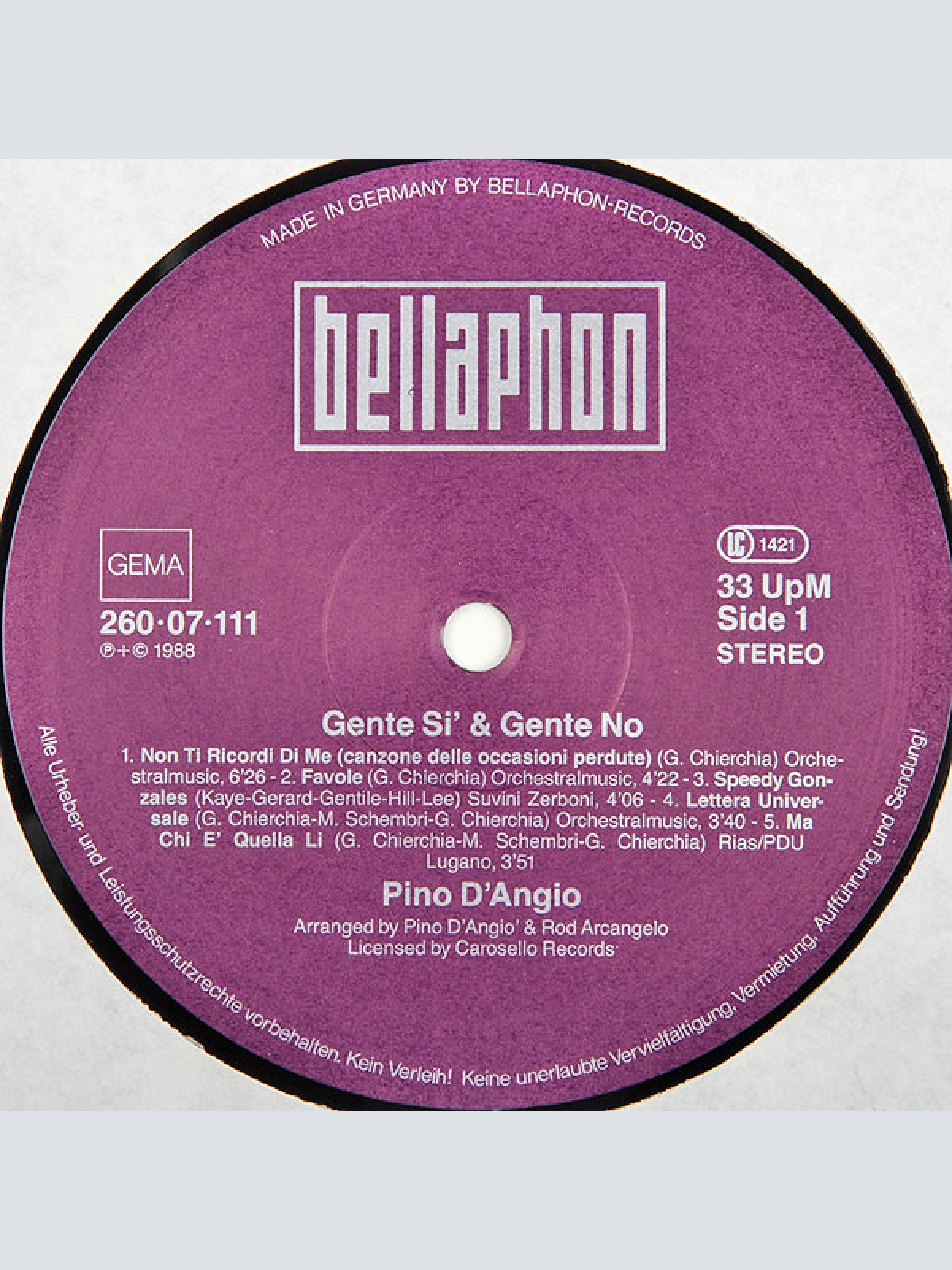 Vinyl / Pino D'Angio* - Gente Si & Gente No