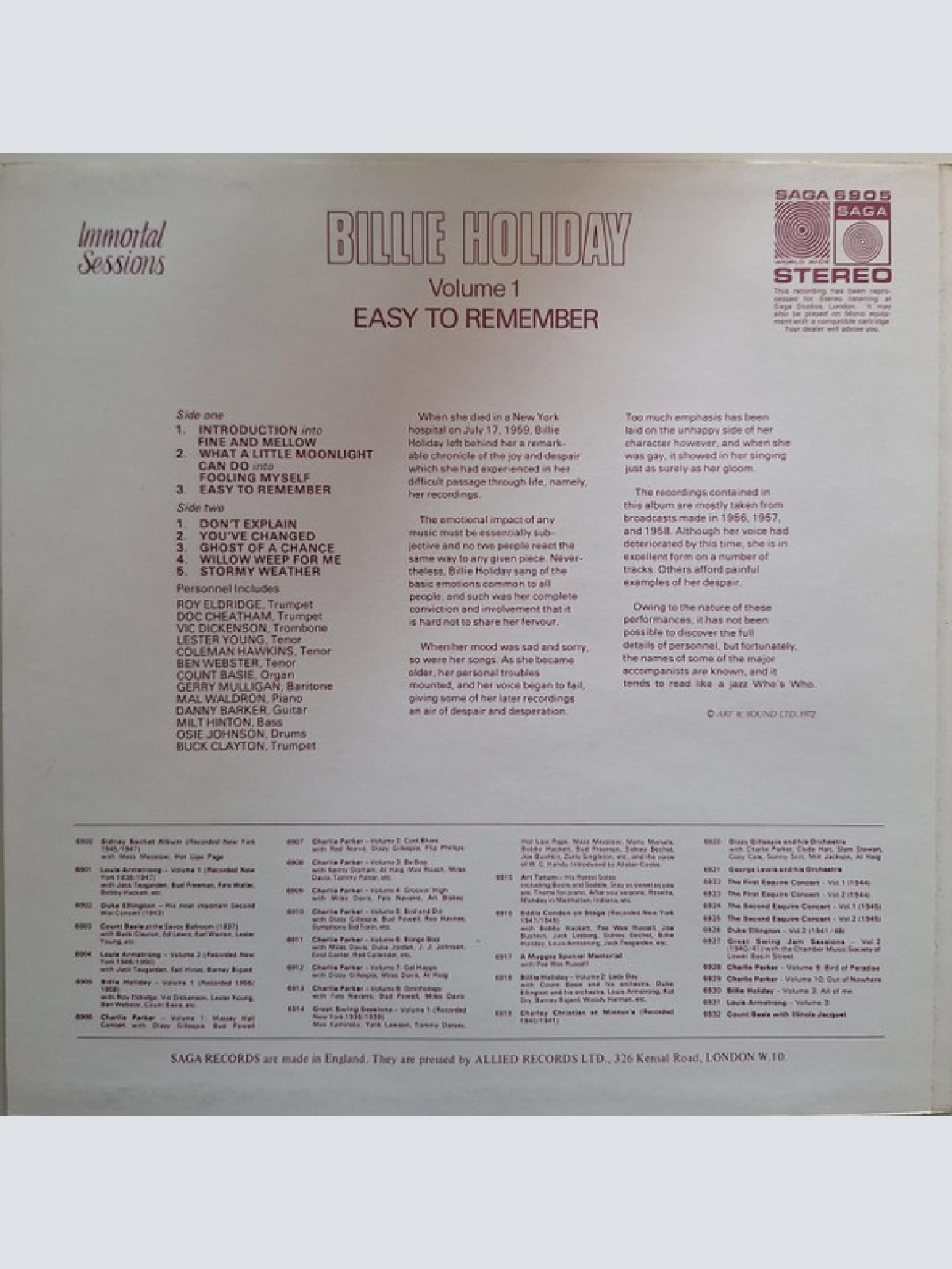 Vinyl / Billie Holiday - Billie Holiday Volume 1: Easy To Remember