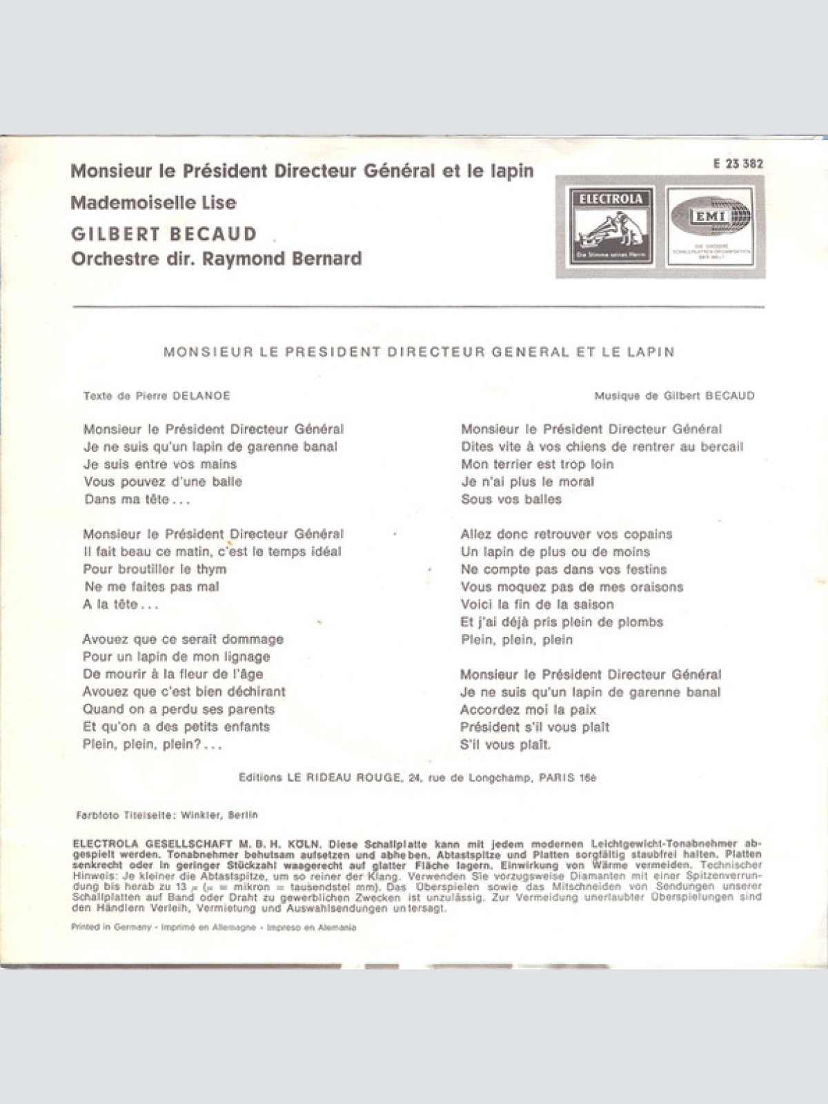 Vinyl / Gilbert Becaud* - Monsieur Le President Directeur General Et Le Lapin