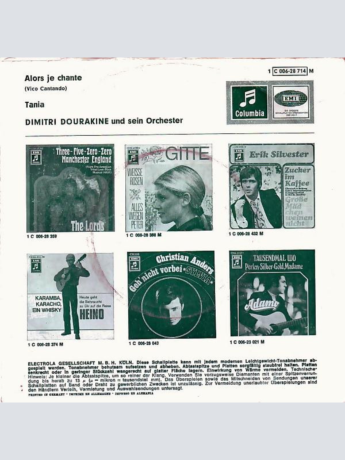 Vinyl / Dimitri Dourakine Und Sein Orchester - Alors Je Chante (Vivo Cantando) / Tania