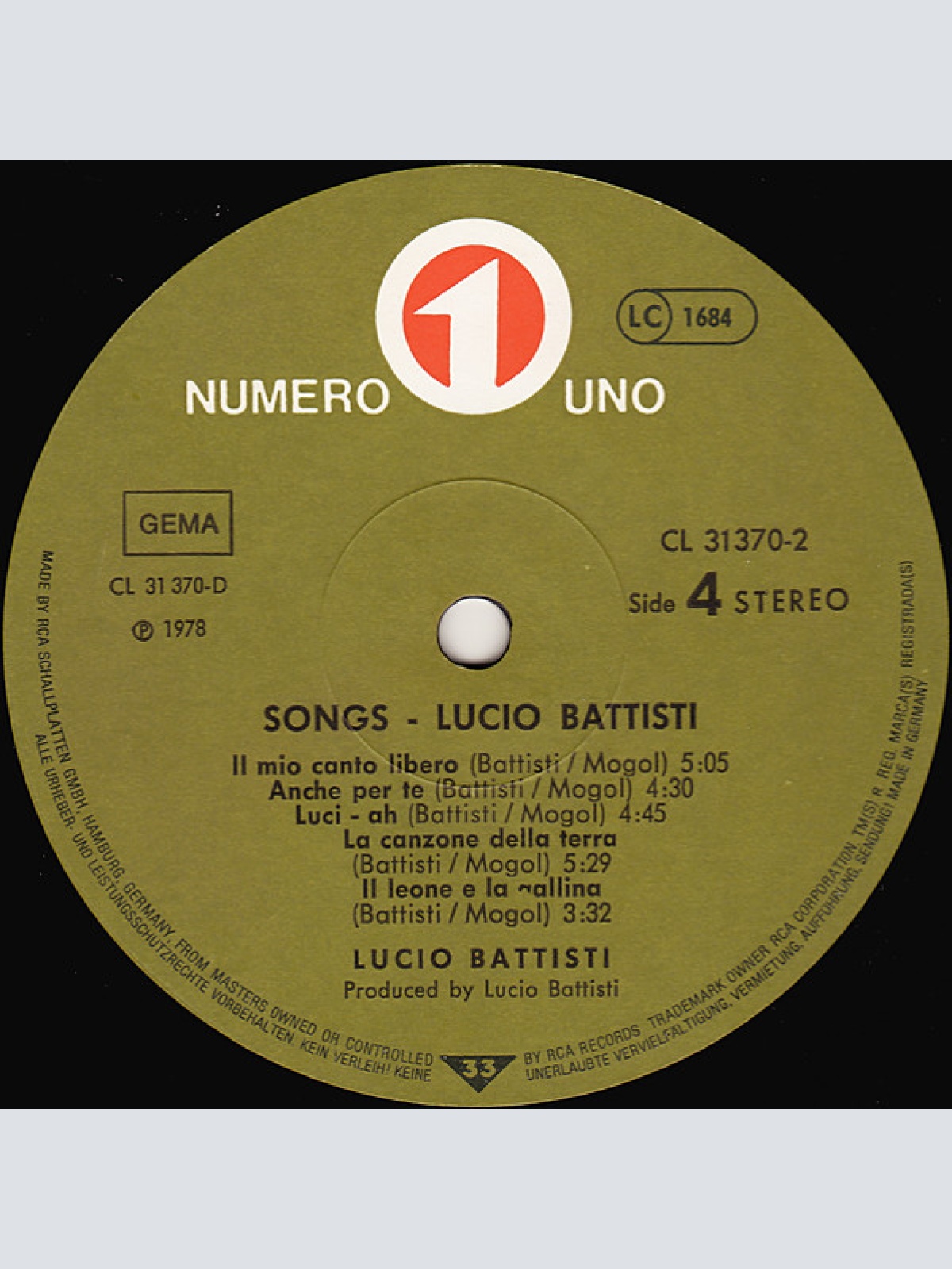 Vinyl / Lucio Battisti - Songs