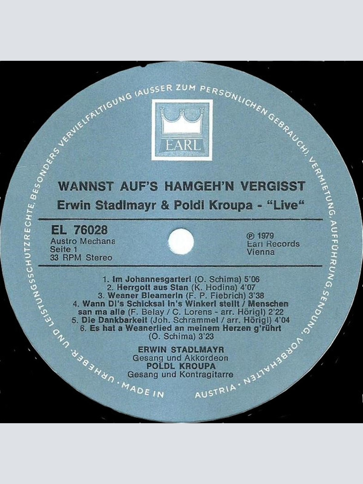 Vinyl / Duo Stadlmayr-Kroupa, Erwin Stadlmayr & Poldl Kroupa* - Live - Wannst Auf's Hamgeh'n Vergisst