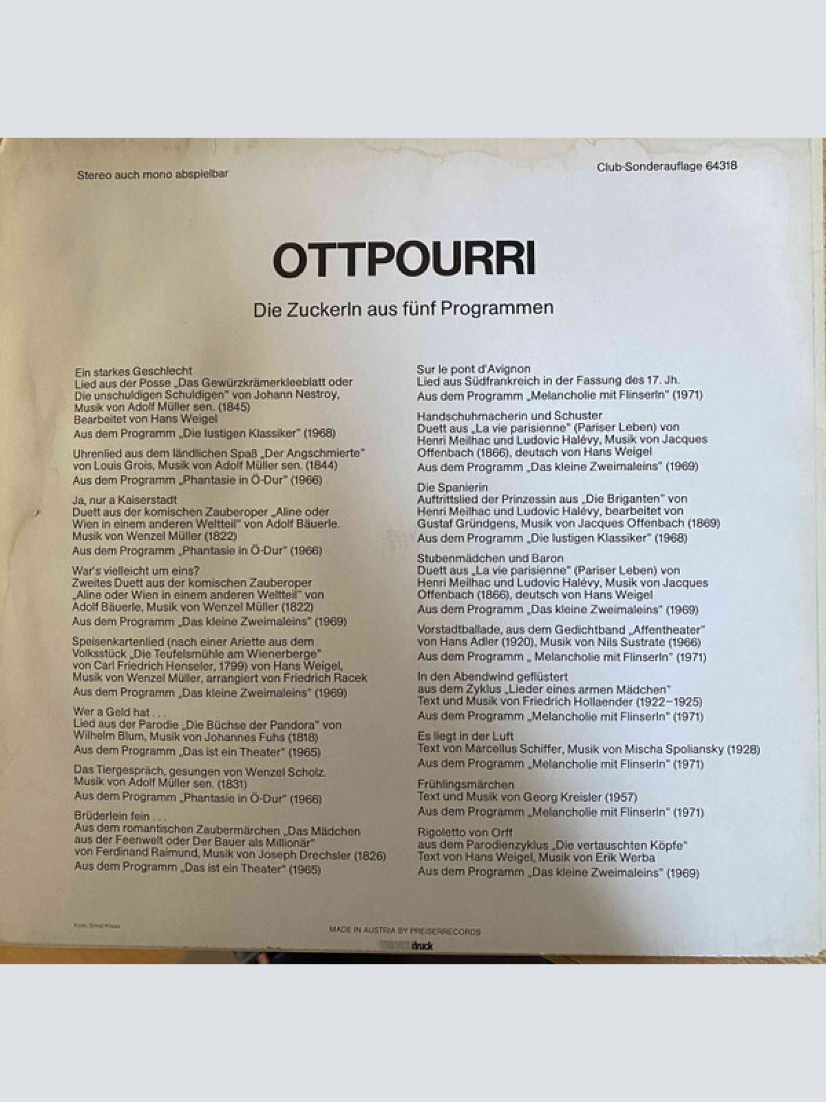 Vinyl / Elfriede Ott - Ottpourri - Die Zuckerln Aus Fünf Programmen