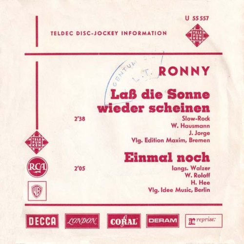 Vinyl / Ronny (4) - Laß Die Sonne Wieder Scheinen / Einmal Noch