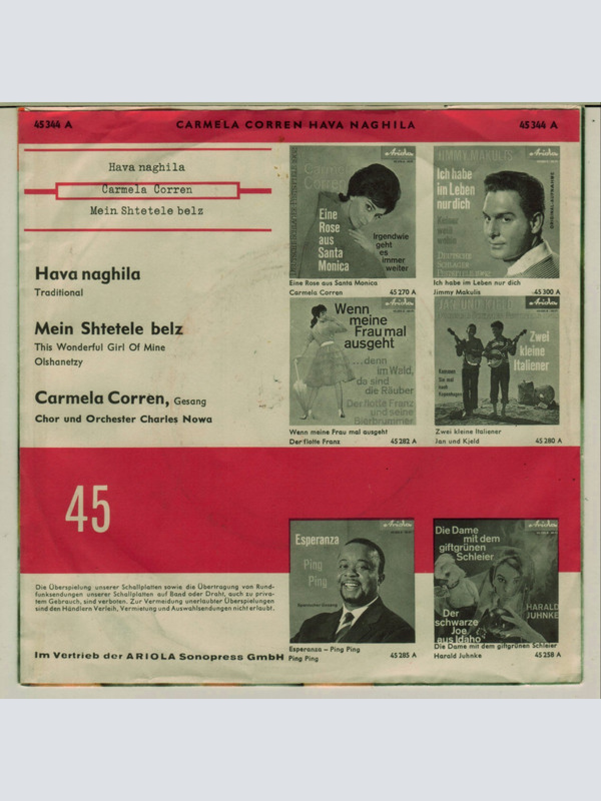 Vinyl / Carmela Corren - Hava Naghila