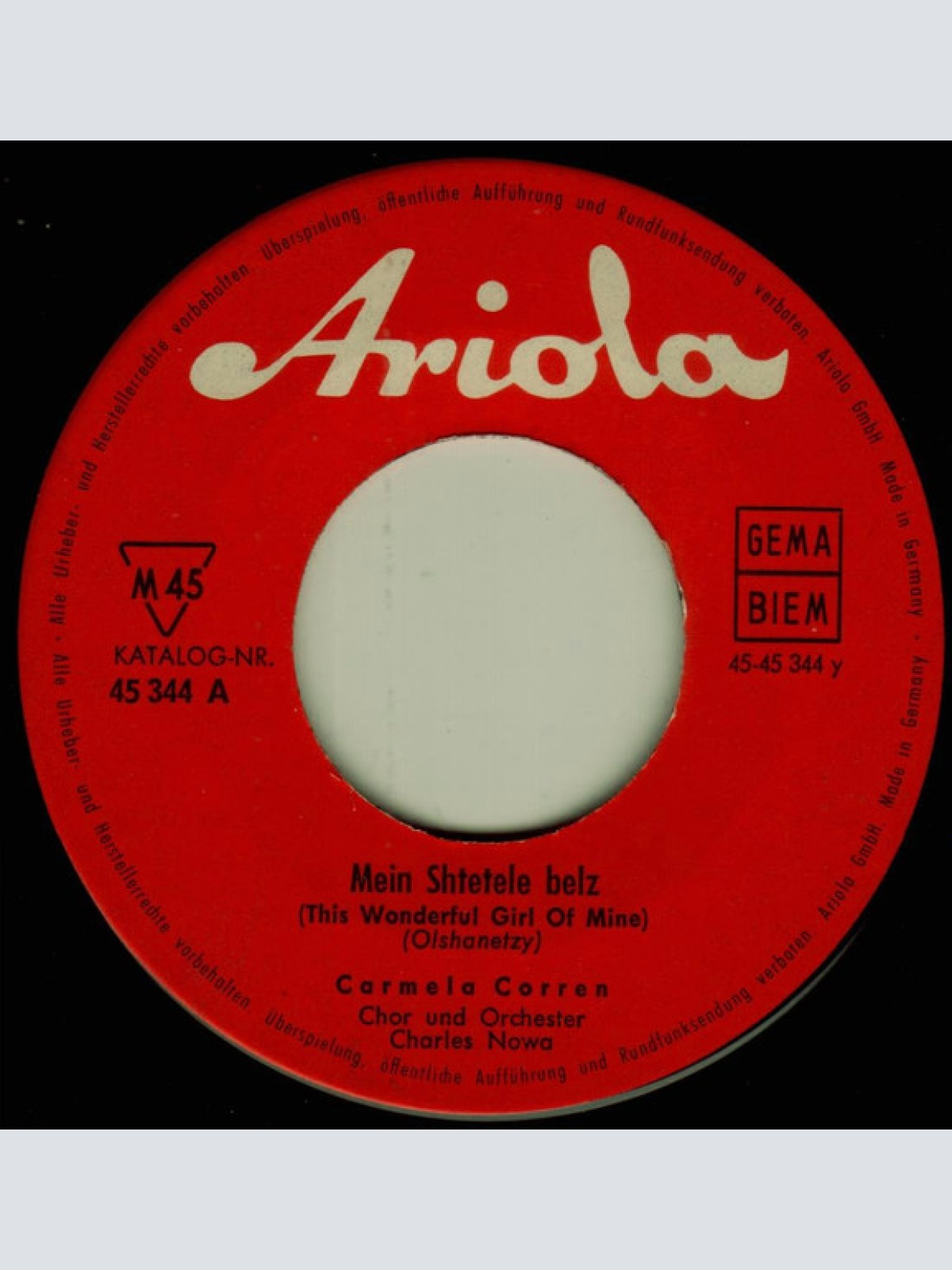 Vinyl / Carmela Corren - Hava Naghila