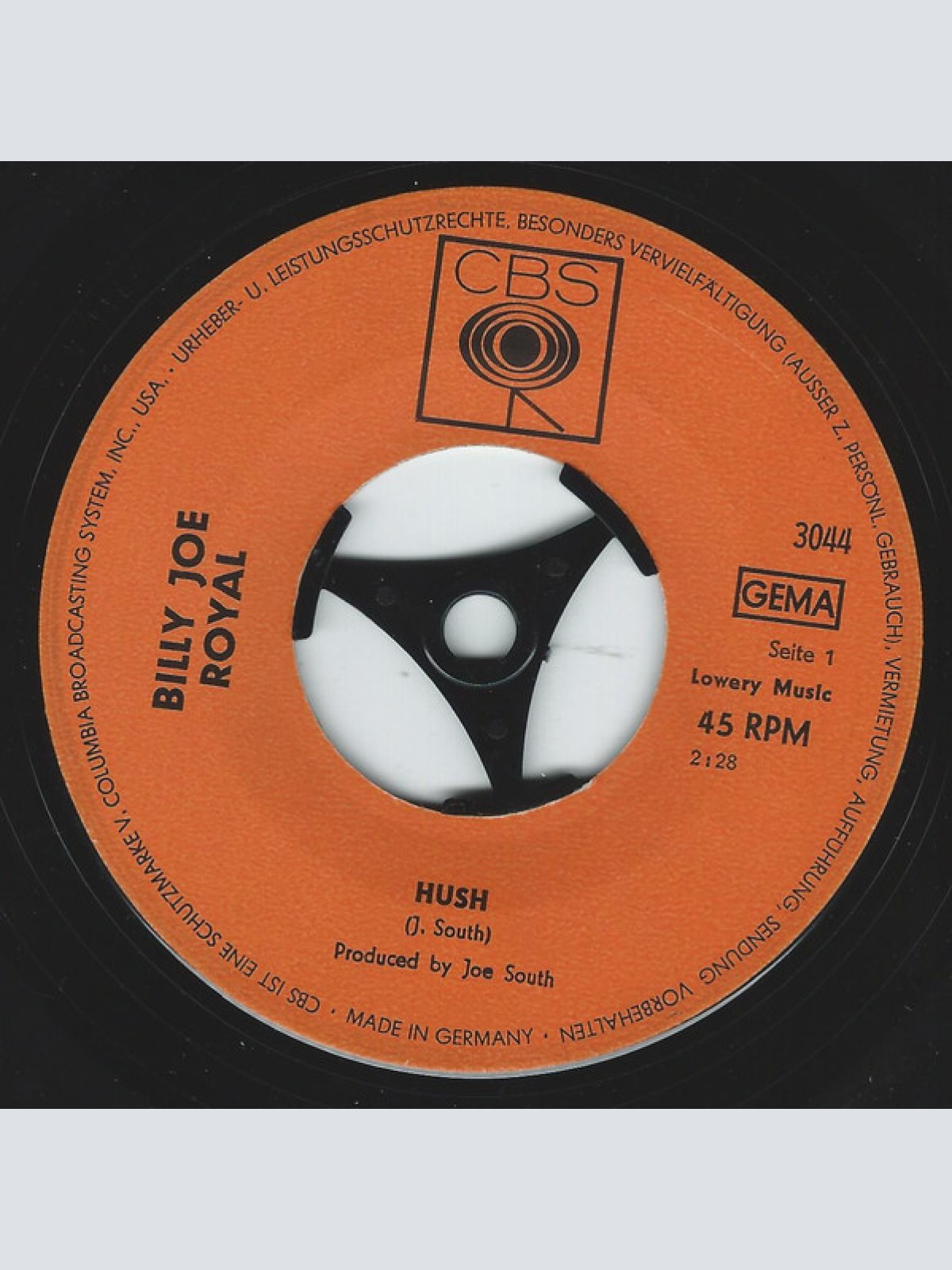 Vinyl / Billy Joe Royal - Hush / Watching From The Bandstand