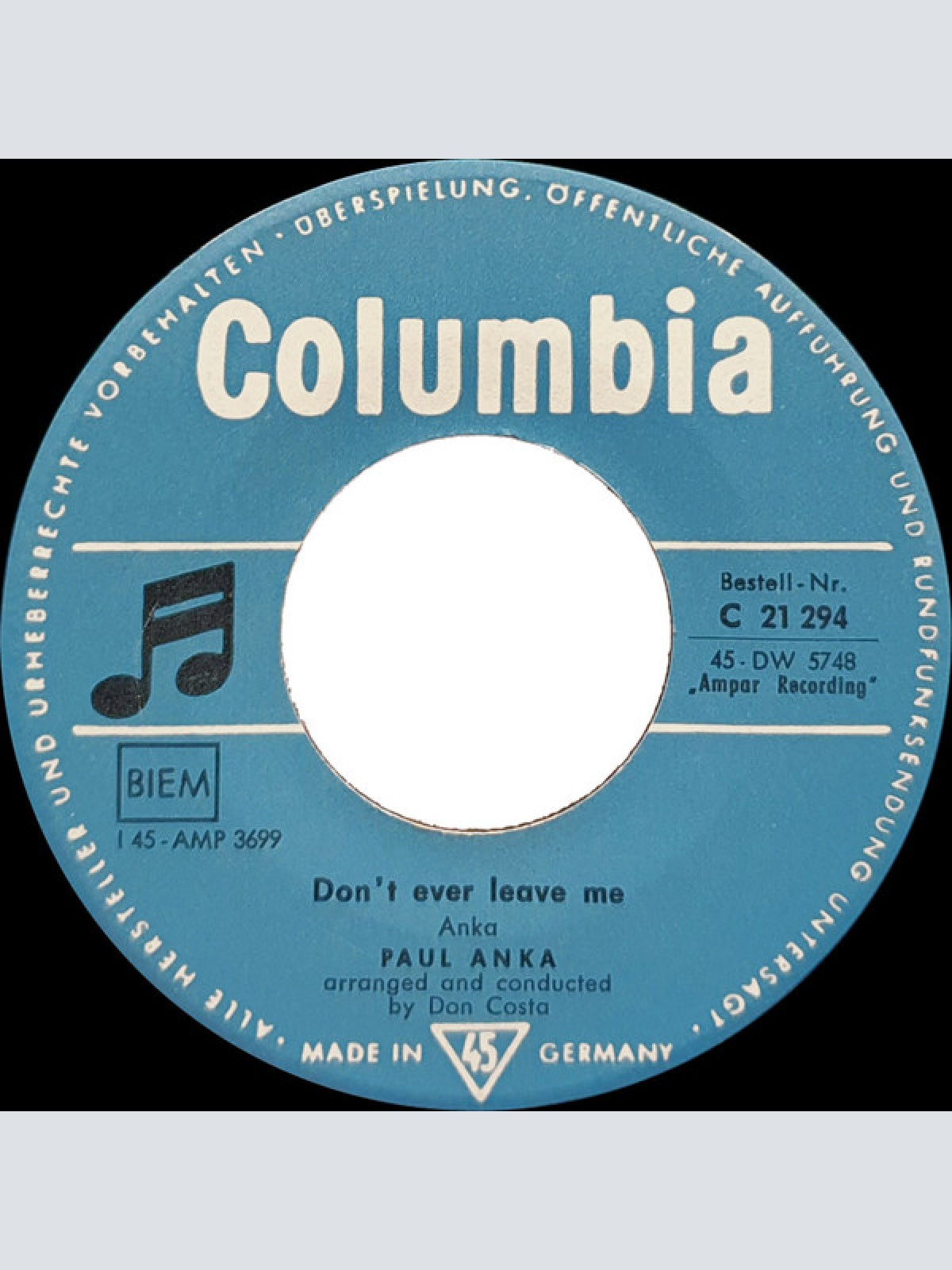 Vinyl / Paul Anka - Put Your Head On My Shoulder / Don't Ever Leave Me