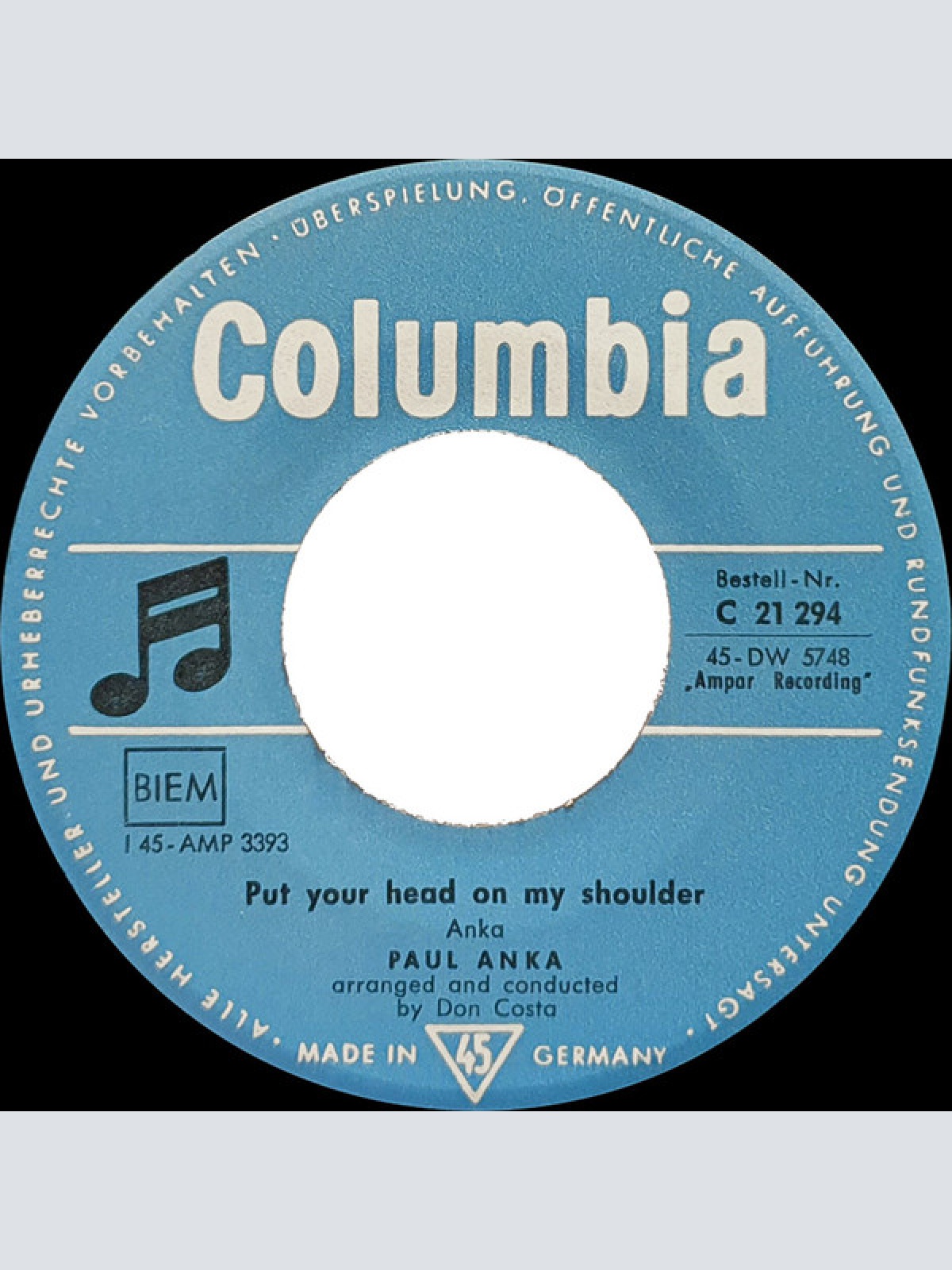 Vinyl / Paul Anka - Put Your Head On My Shoulder / Don't Ever Leave Me