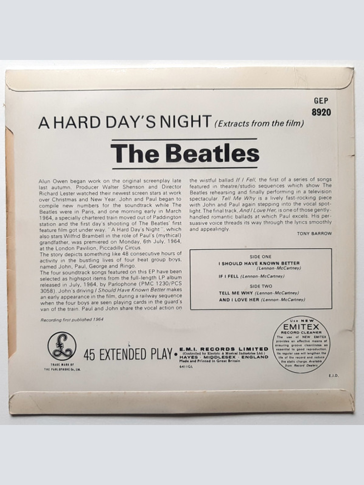 Vinyl / The Beatles - Extracts From The Film A Hard Day's Night
