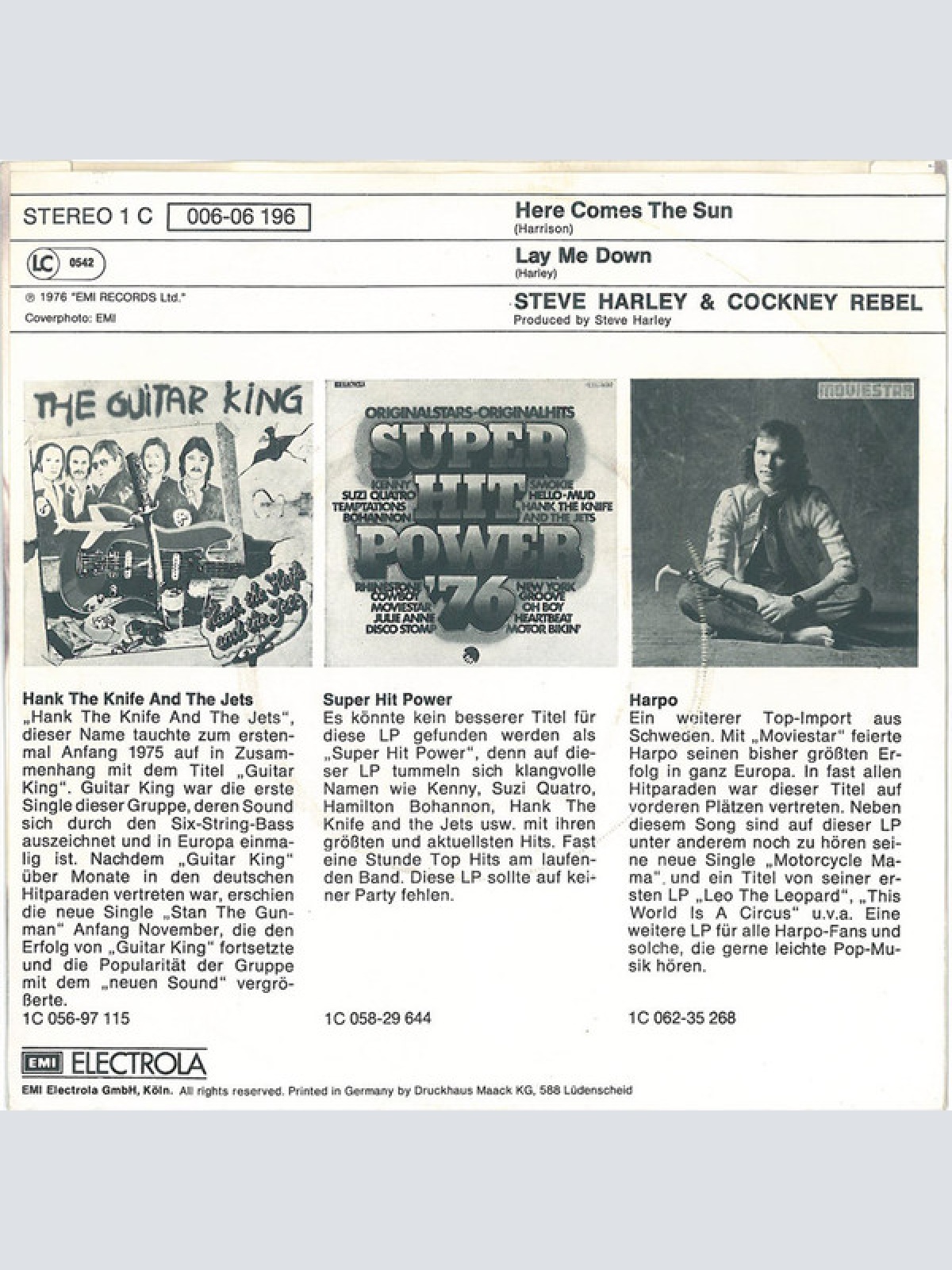 Vinyl / Steve Harley & Cockney Rebel - Here Comes The Sun