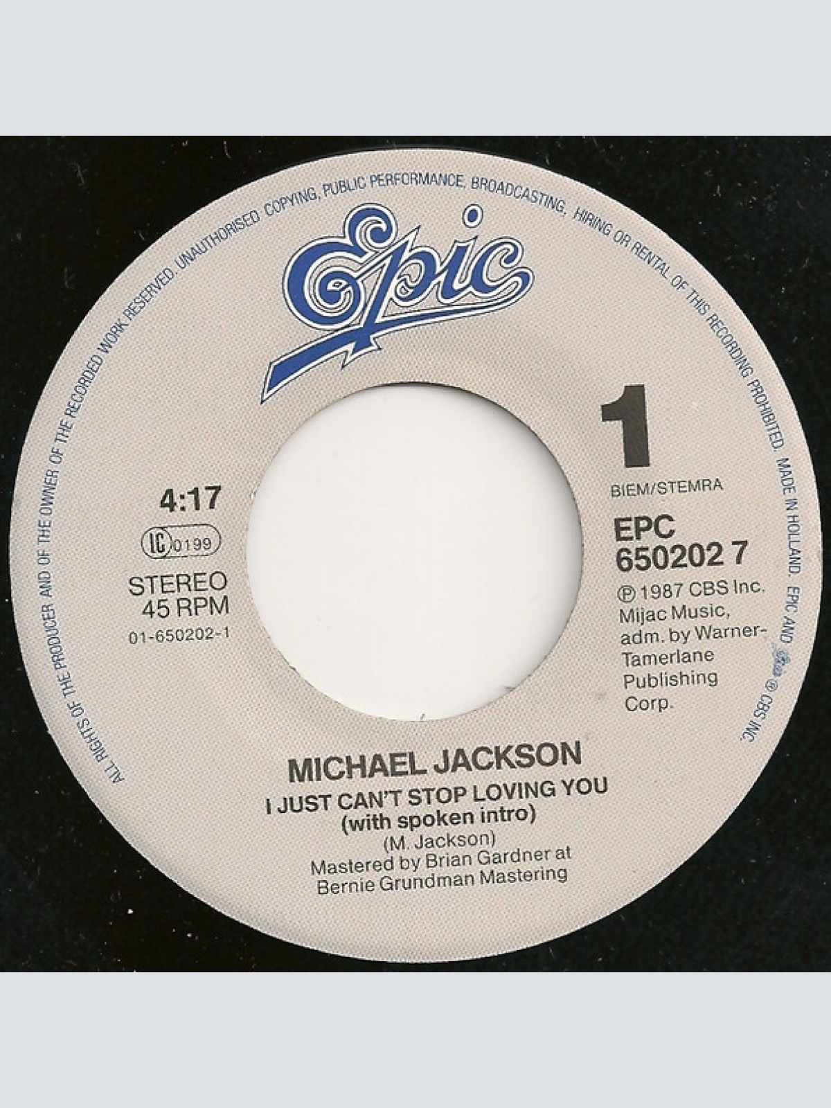 Vinyl / Michael Jackson - I Just Can't Stop Loving You
