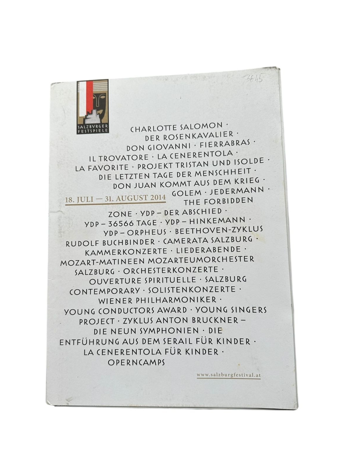 6645 PROGRAMMINFOMAPPE SALZBURGER FESTSPIEL 18. JULI - 31. AUGUST 2014. MIT