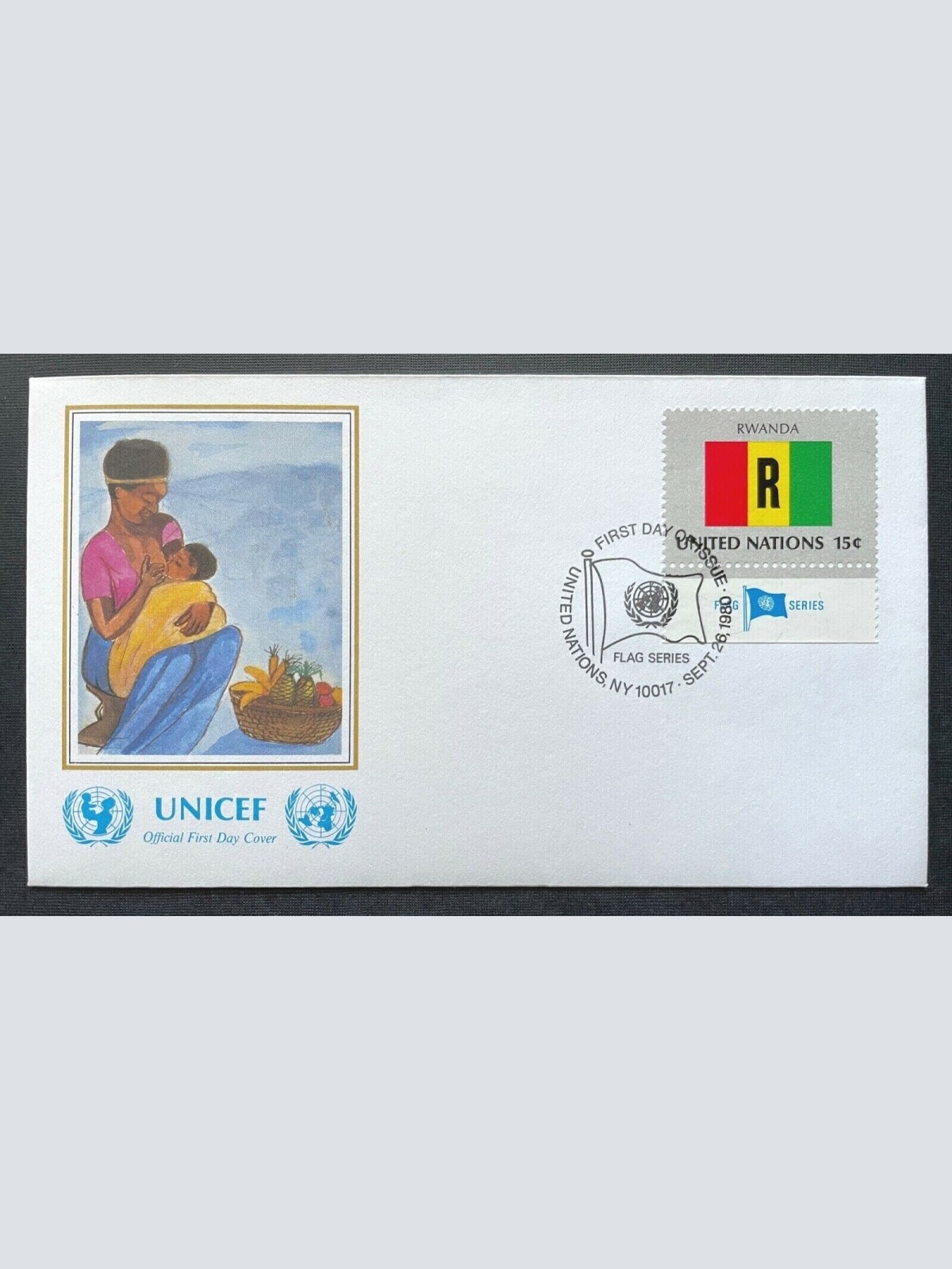 Brief Unicef FDC Flagge Rwanda Nyetera Mother and Child ca.16,4x9,3cm 410302 PR
