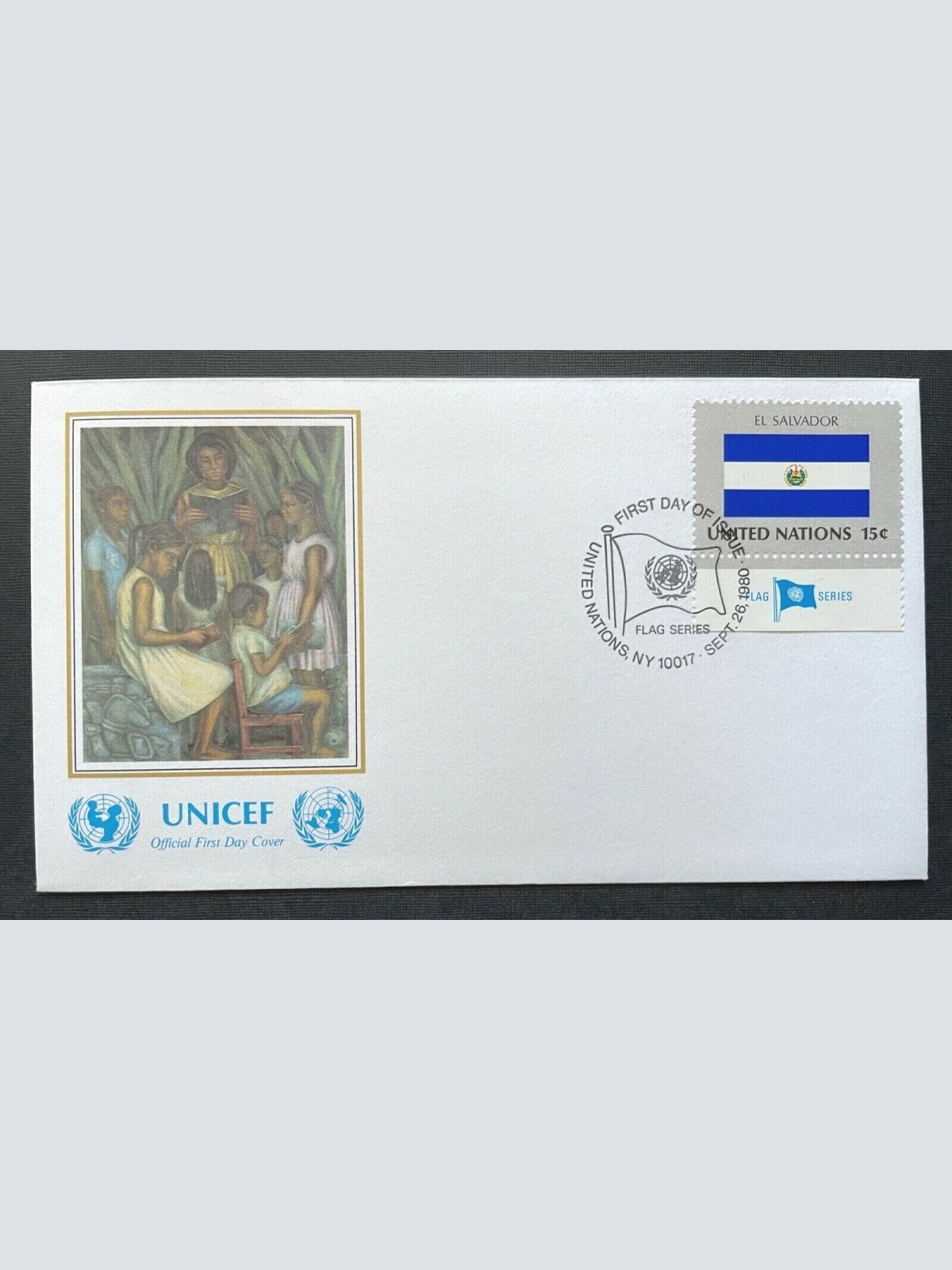 Brief Unicef FDC Flagge El Salvador Escuela Rural Minero ca.16,4x9,3cm 410305 PR