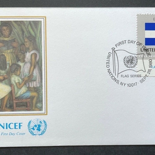 Brief Unicef FDC Flagge El Salvador Escuela Rural Minero ca.16,4x9,3cm 410305 PR