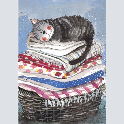Alex Clark Katze auf Wäschekorb Laundry Basket  140x140 mm incl. Umschlag  0026