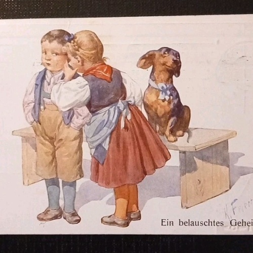 K. Feiertag Ein Belauschtes Geheimnis Junge Mädchen Mit Dackel Gr1 5550