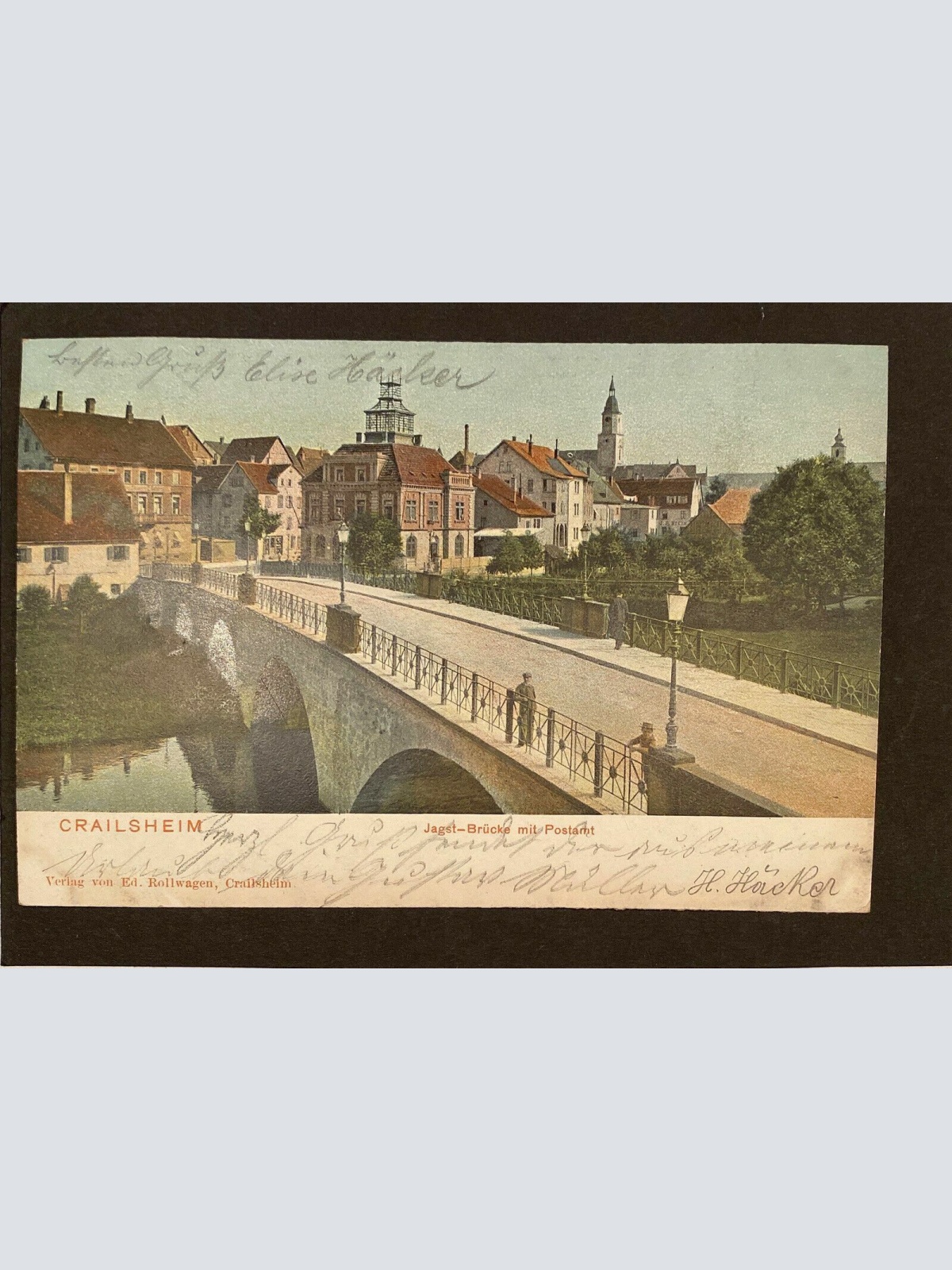 Crailsheim Jagst Brücke mit Postamt   80247