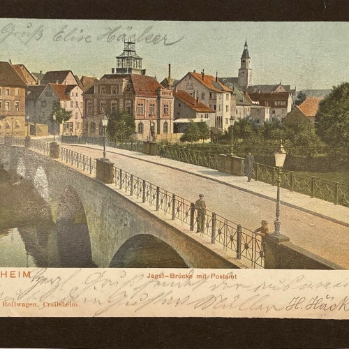 Crailsheim Jagst Brücke mit Postamt   80247