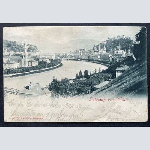 Salzburg von Mülln Salzach Fluss Brücke Festung Burg Kirche Österreich 410848 TH