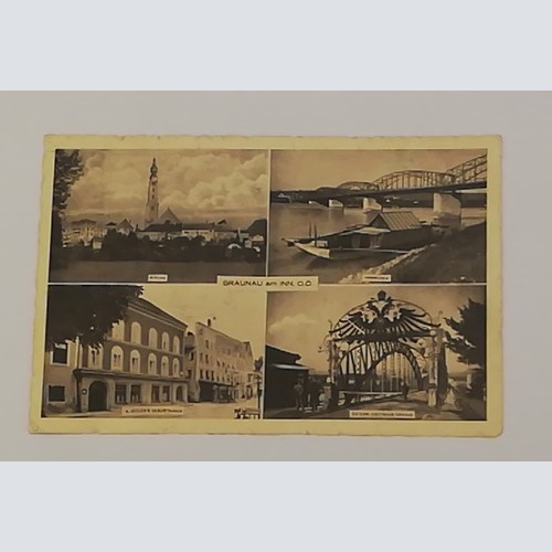 Oberösterreich Braunau Inn Brücke Kirche Grenze Geburtshaus Boot 600683 B