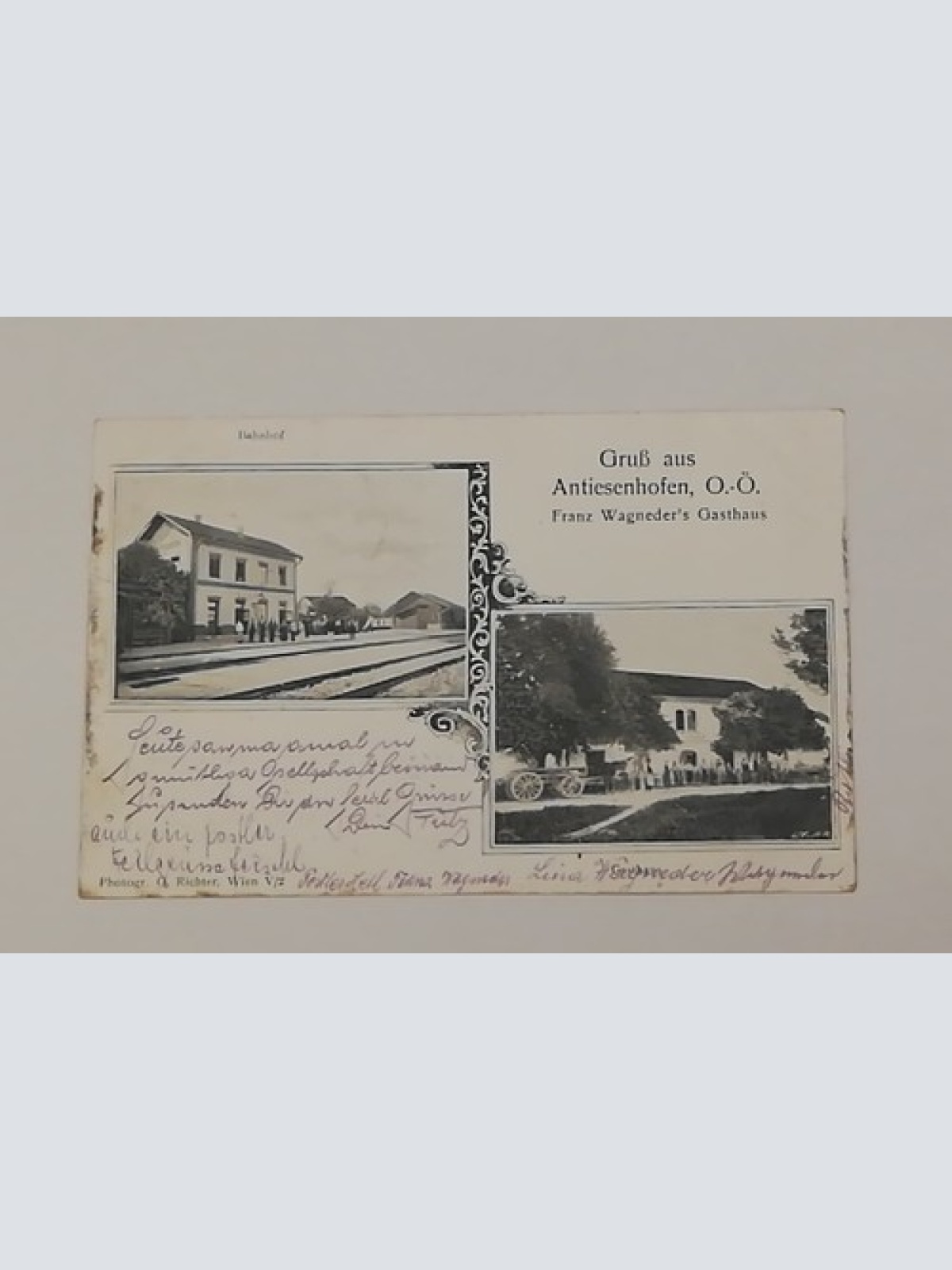 Oberösterreich Antiesenhofen Wagneders Gasthaus Bahnhof Pferde Wagen 600687A tl