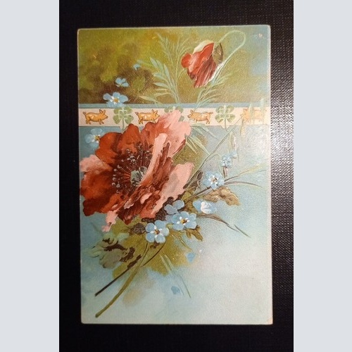 Prägekarte Mohnblume Und Schweine 650463 Ga B