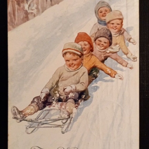 Fröhliche Weihnachten Fünf Kinder Beim Schlittenfahren 461 Ga E