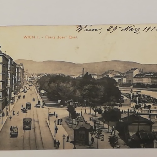 Wien I Franz Josef Quai Auto Wagen Pferde Tramway Schienen Vieh 600675A tl