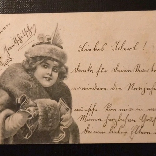 Frau Mit Hut Winter Schneeflocken Künstlerkarte  Gr E 410467