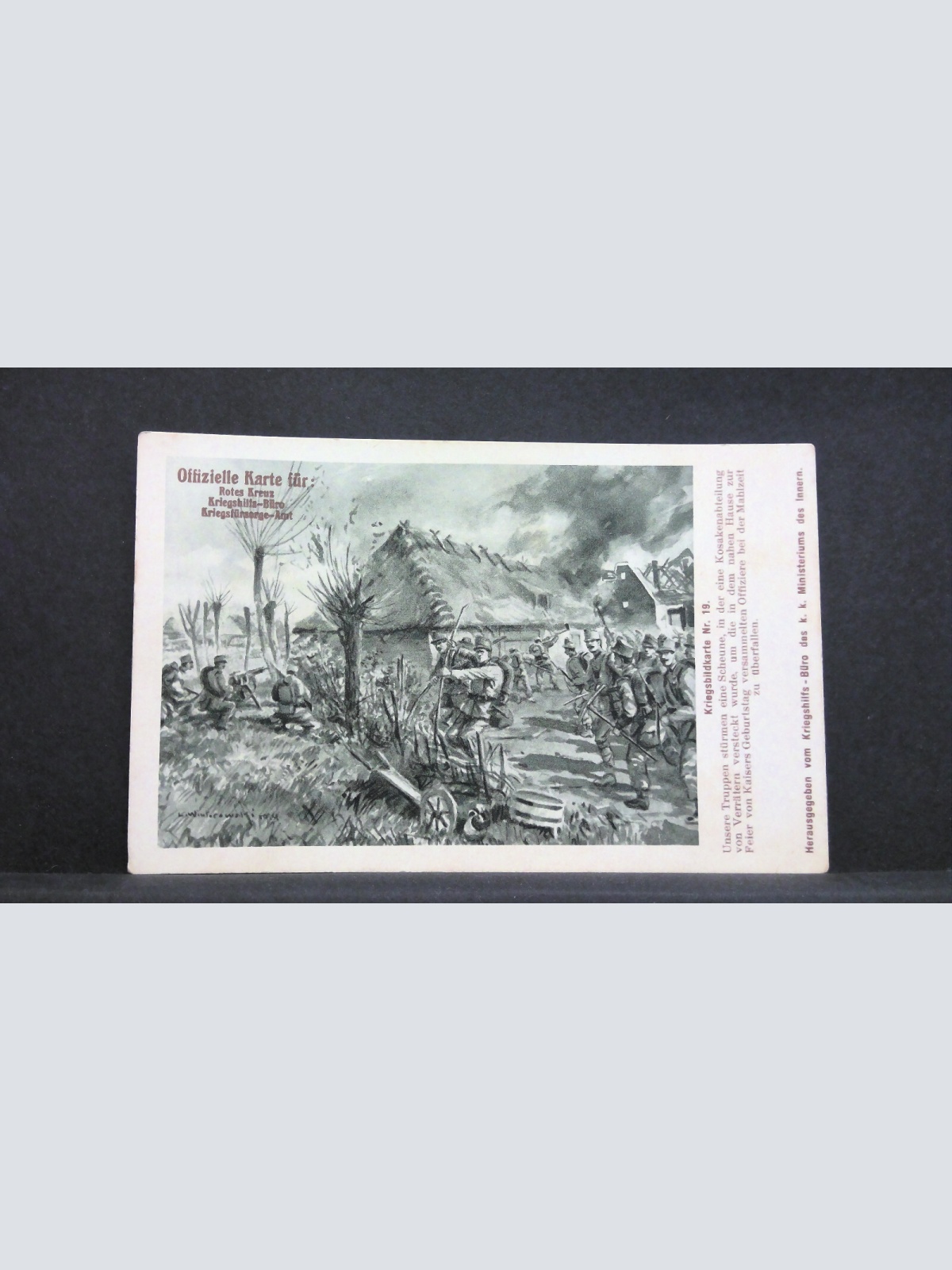 Kriegsbildkarte Nr. 19 Truppen stürmen Scheune Österreichische Armee JW 165454