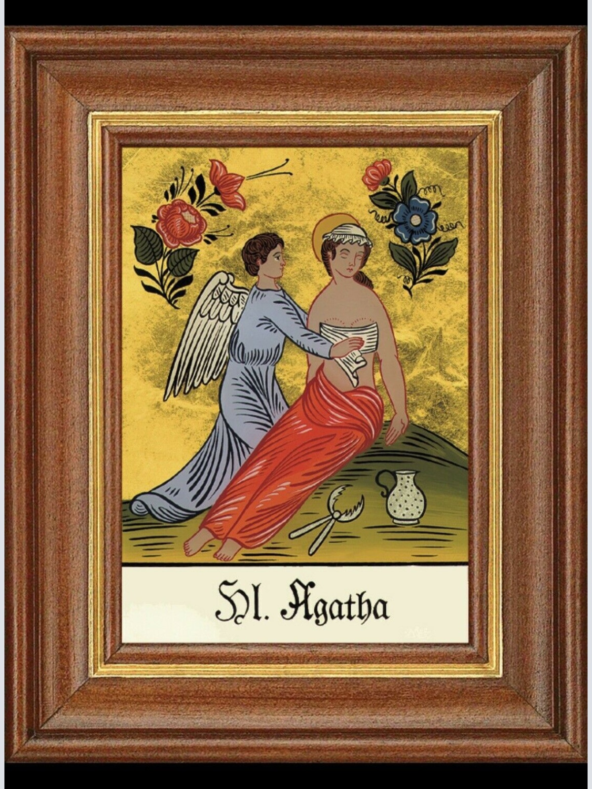 Hinterglasbild Heilige Agatha Patronatsbild Taufe Namenspatron  12,7x16