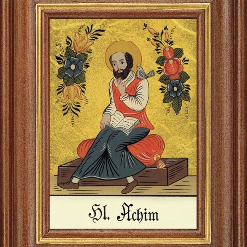 Hinterglasbild Heiliger Achim Patronatsbild Taufe Namenspatron Blattgold 12,7x16