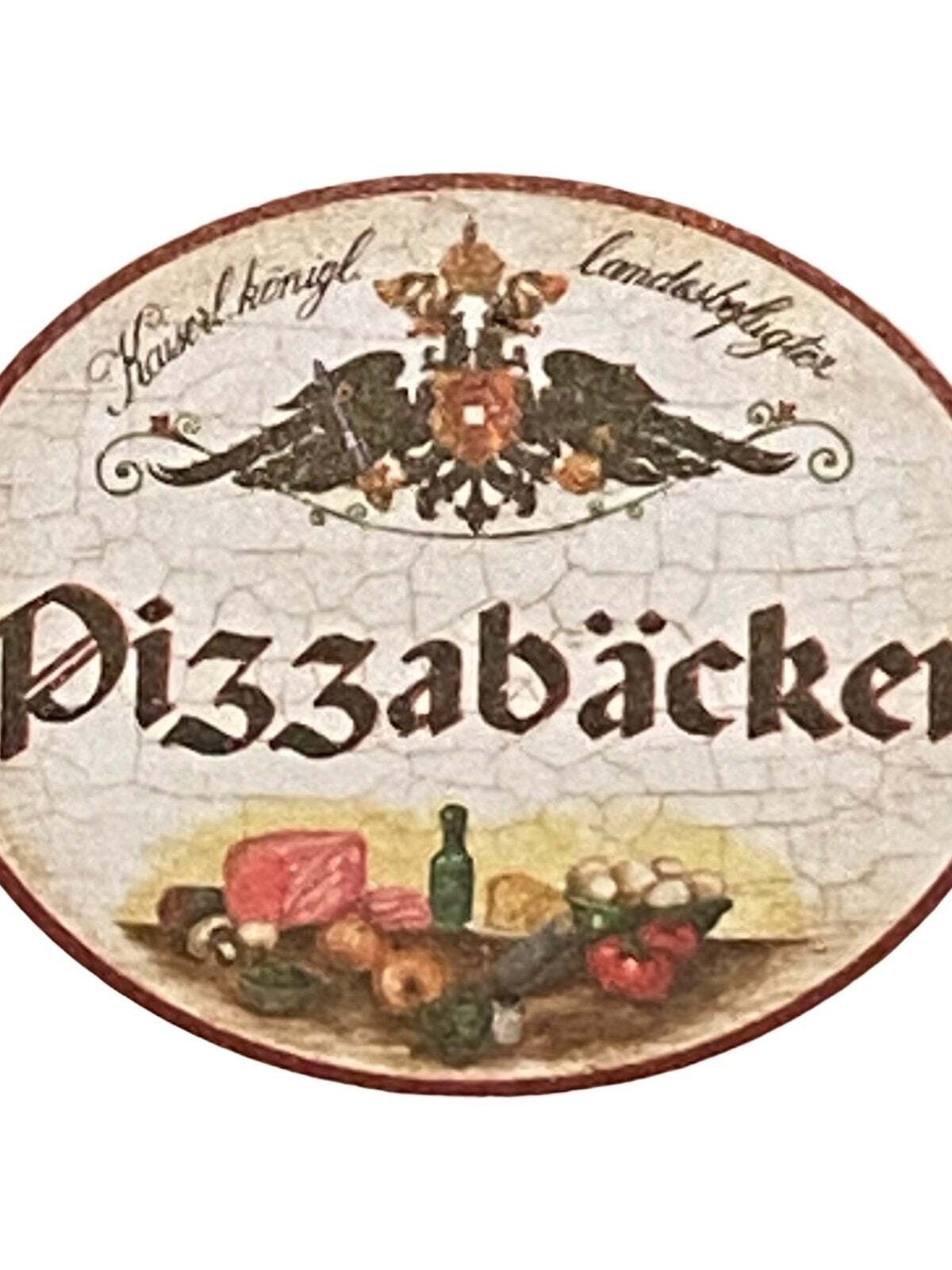 K&K Nostalgie Holzschild landesbefugter Pizzabäcker 14x17