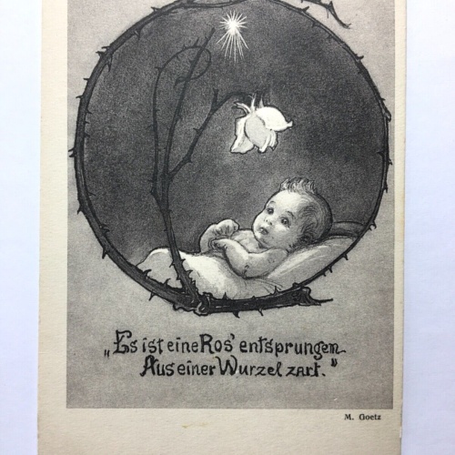 Es ist eine Rose entsprungen (M. Goetz) - Baby mit Rose - Künstlerkarte 40200 TH