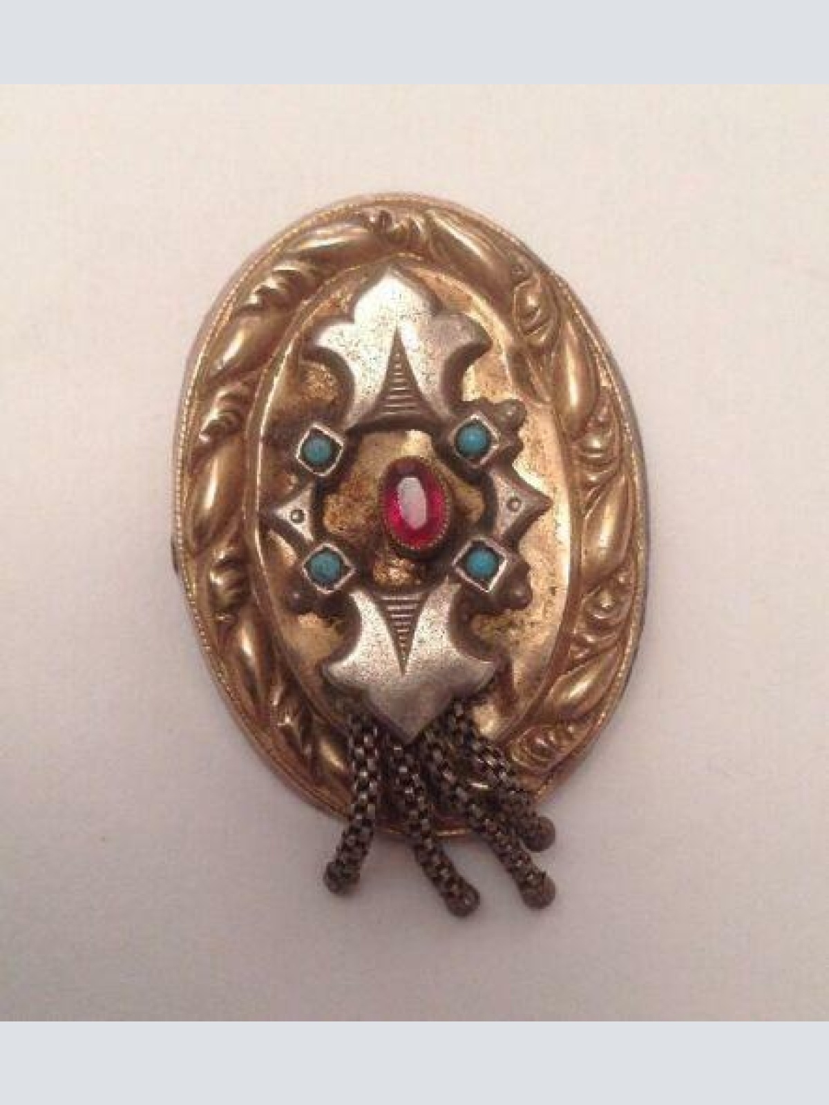 Biedermeier Schaumgold Brosche Türkis roter Glasstein 12815