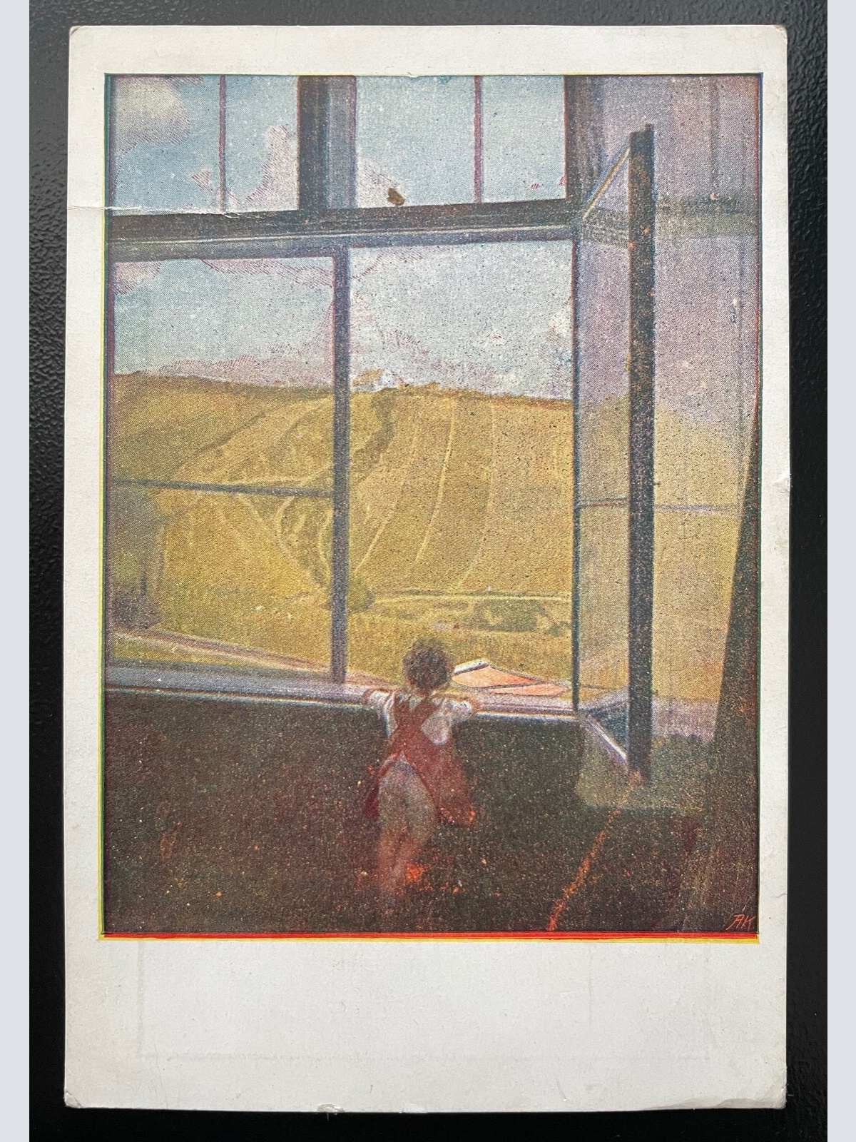 Der Zug kommt Kind Junge Fenster Feld Em.Baschny Eisenbahn 402484 TH A