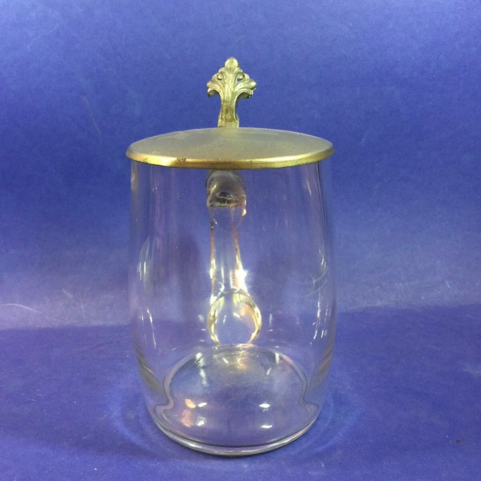 Bierkrug Glas mit Zinndeckel um 1900  17026