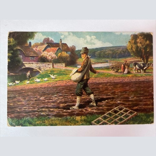 Landschaftsbild mit Bauern, Gänse, Landleben 410026 AH