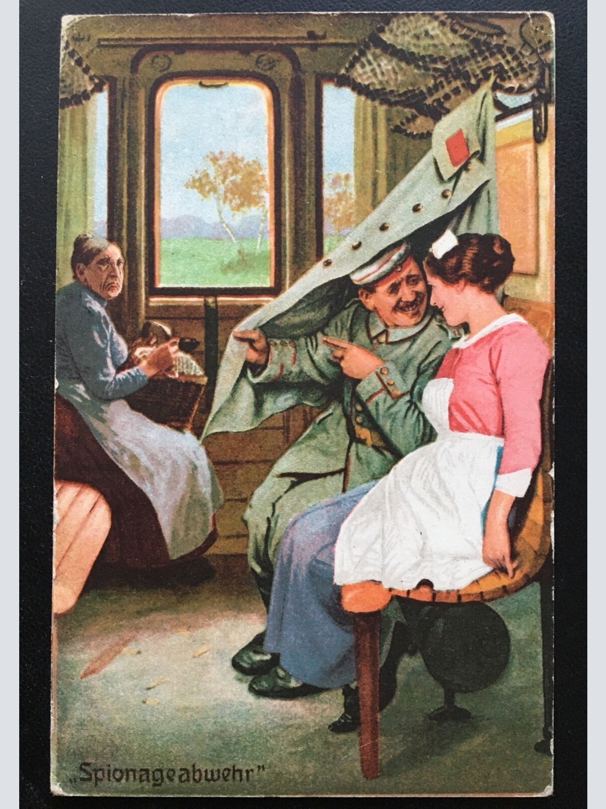 "Spionageabwehr" - Alte Frau beobachtet Paar - Soldaten Militär Krieg 400639 TH
