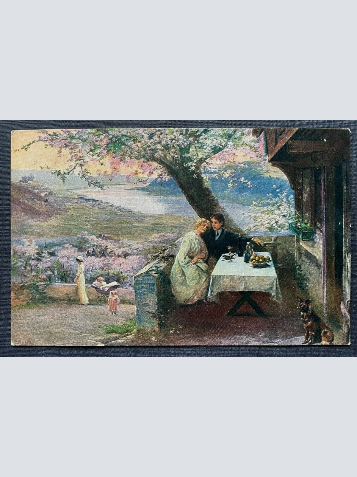 Malerei  Ein Frühlingstraum D.Barthel Mann Frau Paar Ausblick Tisch 400403 TH