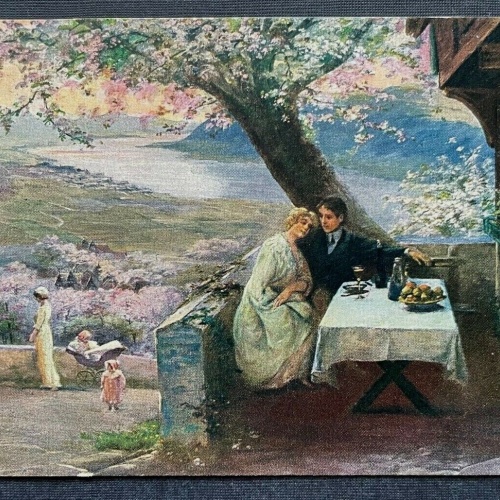 Malerei  Ein Frühlingstraum D.Barthel Mann Frau Paar Ausblick Tisch 400403 TH