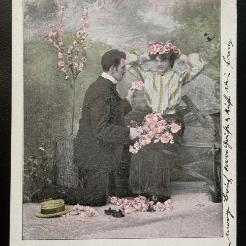 Noch sind die Tage der Rosen Mann Frau Paar Rosenkranz Jugend Hut Kleid 400591 A