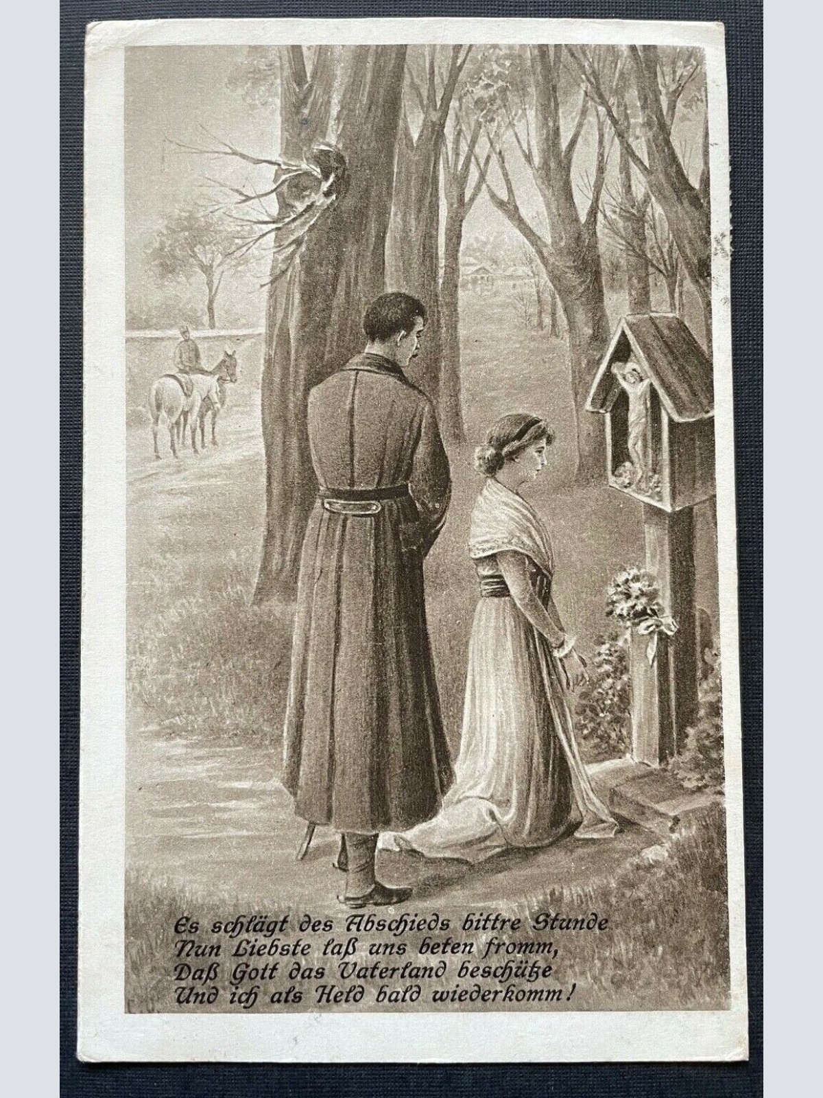 Des Abschieds bittere Stunde Frau Mann Bildstock Kreuz Kleid Pferd 400373 TH F