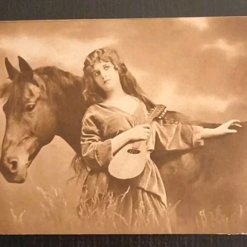 Künstlerkarte Frau Mit Pferd Und Mandoline 600612A Gr