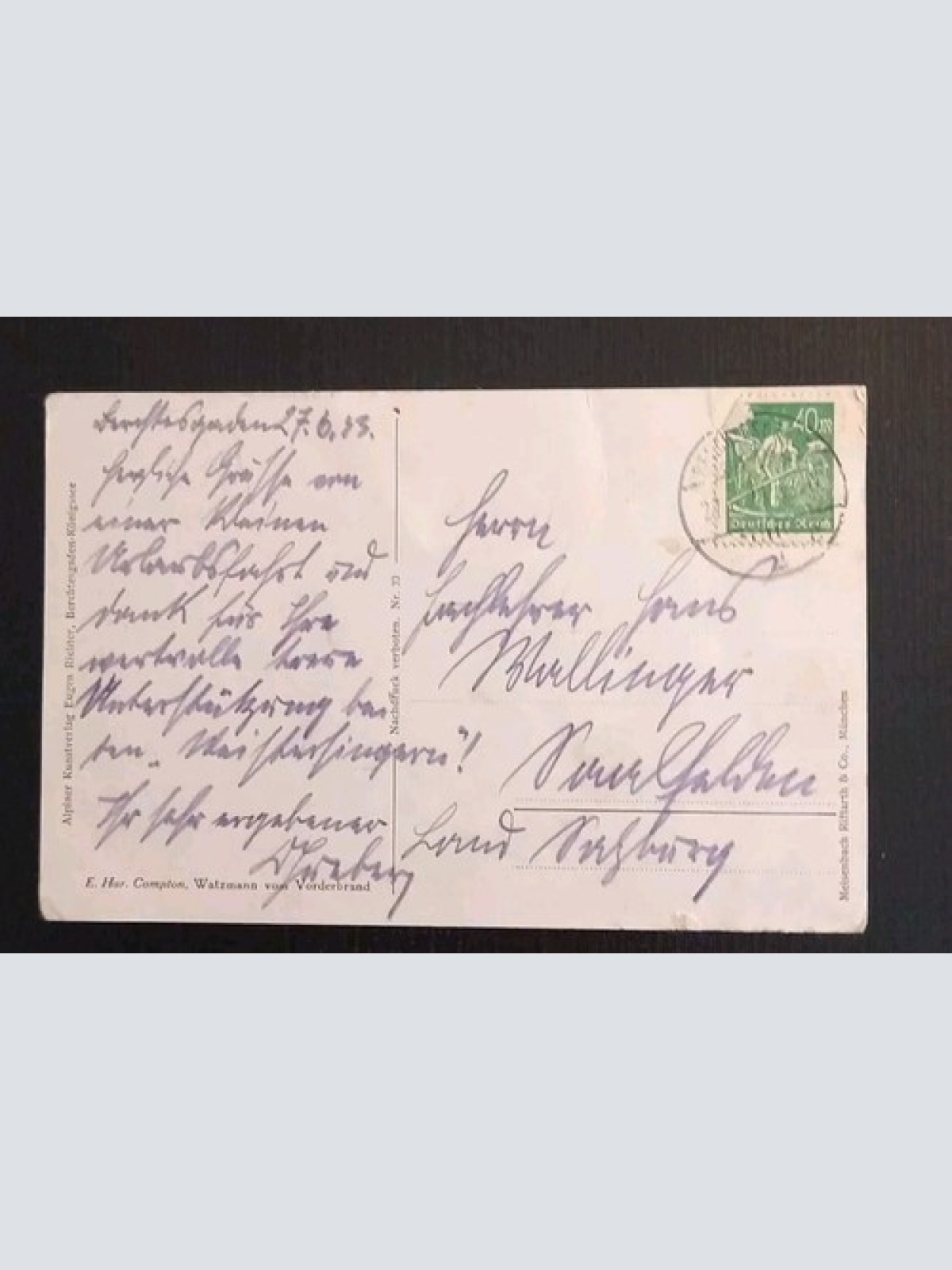 Künstlerkarte Watzmann Vom Vorderbrand 600639A Gr